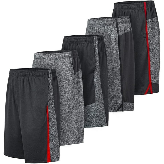 5 Pack: Men's Active Performance Quick-Dry Athletic Workout Training Stretch Basketball Gym Knit Shorts