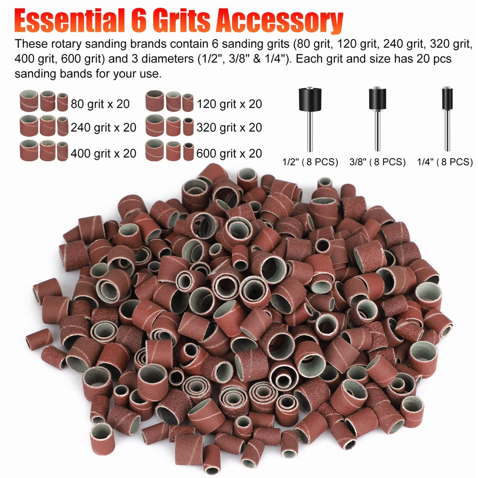 CIRCLE- 384Pcs Sanding Drum Nail Sander Drill Bit Kit For Dremel Accessories Rotary Tool