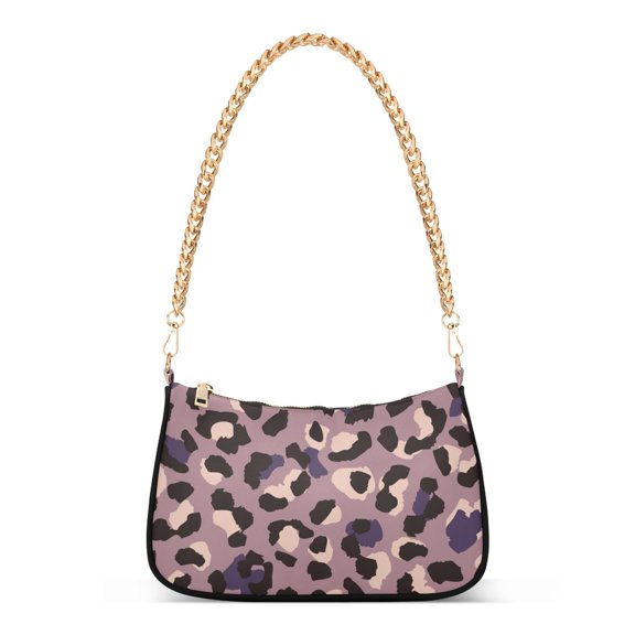 Purple Leopards Elegant Womens Chain Shoulder Bag Tote Handbag Clutch Hobo Purse with Zipper for Travel Casual