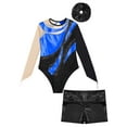 thumbnail image 3 of Doomiva Kids Girls Shiny Rhinestone Mesh Long Sleeve Gymnastics Leotard and Shorts Hair Band Royal Blue&Black 16, 3 of 5