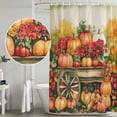 thumbnail image 5 of Orange Red Pumpkin Fall Shower Curtain, Waterproof Shower Curtains for Bathroom, Thanksgiving Harvest Botanical Washable Fabric Bathtub Curtain Set Bath Decor with 12 Hooks Extra Long 72"x96", 5 of 8