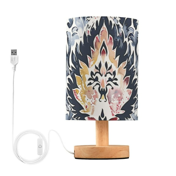 Boho Totem Table Lamp USB Bedside Desk Nightstand Lamp Printed Gifts Small Lamp Wood Base for Bedroom Living Room Kids Room College Dorm