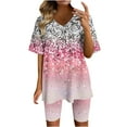 thumbnail image 2 of Two Piece Summer Sets Plus Size Women's Summer Short Sleeve V-neck Tops Shorts Comfortable Homewear 2 Piece Beach Outfits for Women, 2 of 4