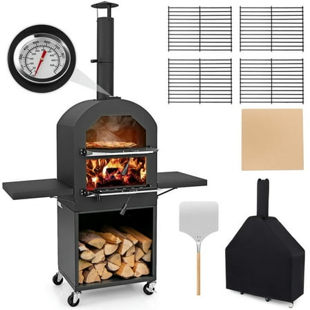 Topcobe Outdoor Pizza Oven with Protective Cover and Grill Racks and Built-in Thermometer, Cooking Space for Backyard, Patio and Parties