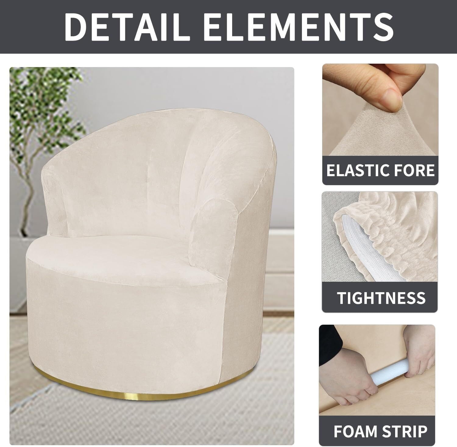 LKJYER Velvet Swivel Barrel Chair Cover, Soft Round Club Armchair Slipcover Modern Accent Chair Slipcover Stretch Single Sofa Cover Washable for Living Room Furniture Protector(Large)