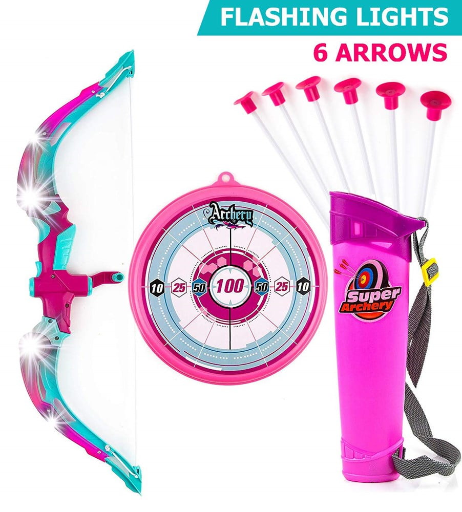 Kids Play Bow & Arrow Archery Toy Set & Target Light Up outdoor Garden Fun Games 