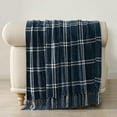 thumbnail image 5 of EVERGRACE Plaid Chenille Throw Blanket for Couch, Super Soft Cozy Decorative Windowpane Grid Plaid Throw with Tassels, Lightweight Chenille Knit Throw for Bed Sofa Gift, Navy & White 60”x80”, 5 of 8