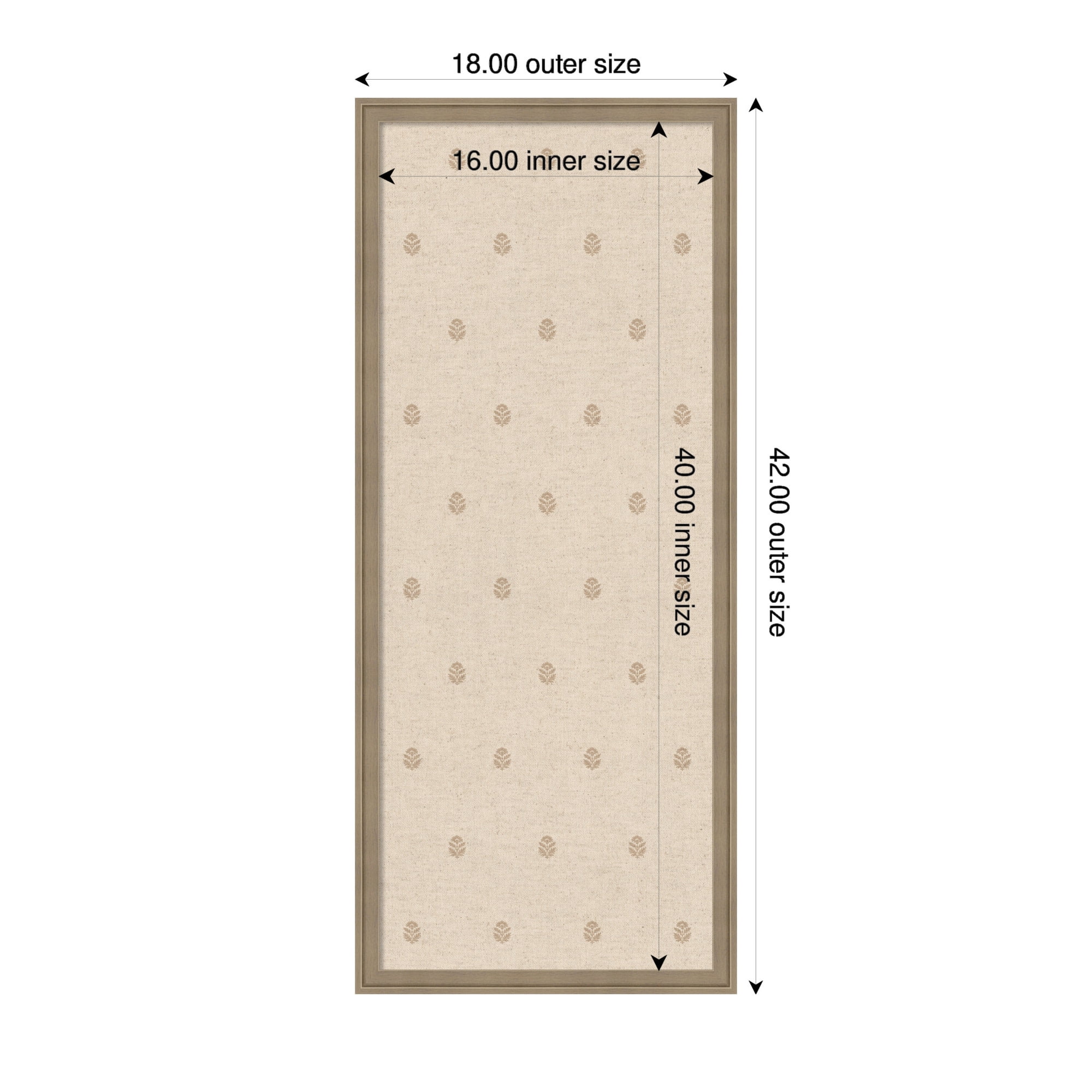 Kate and Laurel Framed Fabric Pinboard 18 x 42, Beige Botanical Block Print Printed Linen Classic Bulletin Board for Use as a Vision Board or Wall Organization, Florence Light Brown Frame