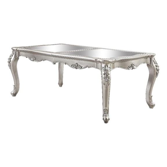 Acme Bently Mirror Top and Wooden Frame Dining Table in Beige Indoor
