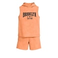 thumbnail image 2 of ITSAME Boys Girls Outfits 2-Piece, Letter Print Sleeveless Hoodies and Shorts Fashion Casual Clothes Set Orange Size 7-8, 2 of 4