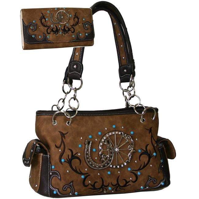 Tan Gold Rush B501SET-TAN Western Studded Shoulder Bag with Matching Wallet 
