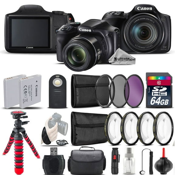 Canon PowerShot SX540 HS Digital Camera   2 x Tripod    EXT BAT   Filter - 64GB (International Version)