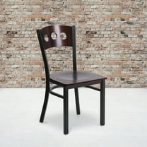Emma   Oliver Black 3 Circle Back Metal Dining Chair - Walnut Wood Back & Seat
