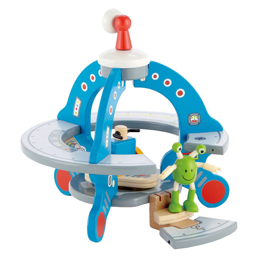 Hape E3006 Wooden UFO Space Ship Toy Play Set with Alien Friend & Control  Pad 