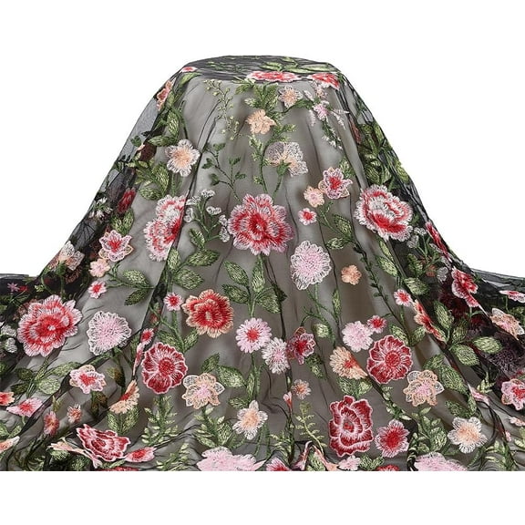 1 Yard Floral Tulle Fabric 49 inch Flowers Embroidered Mesh Lace Fabric Garment Accessories