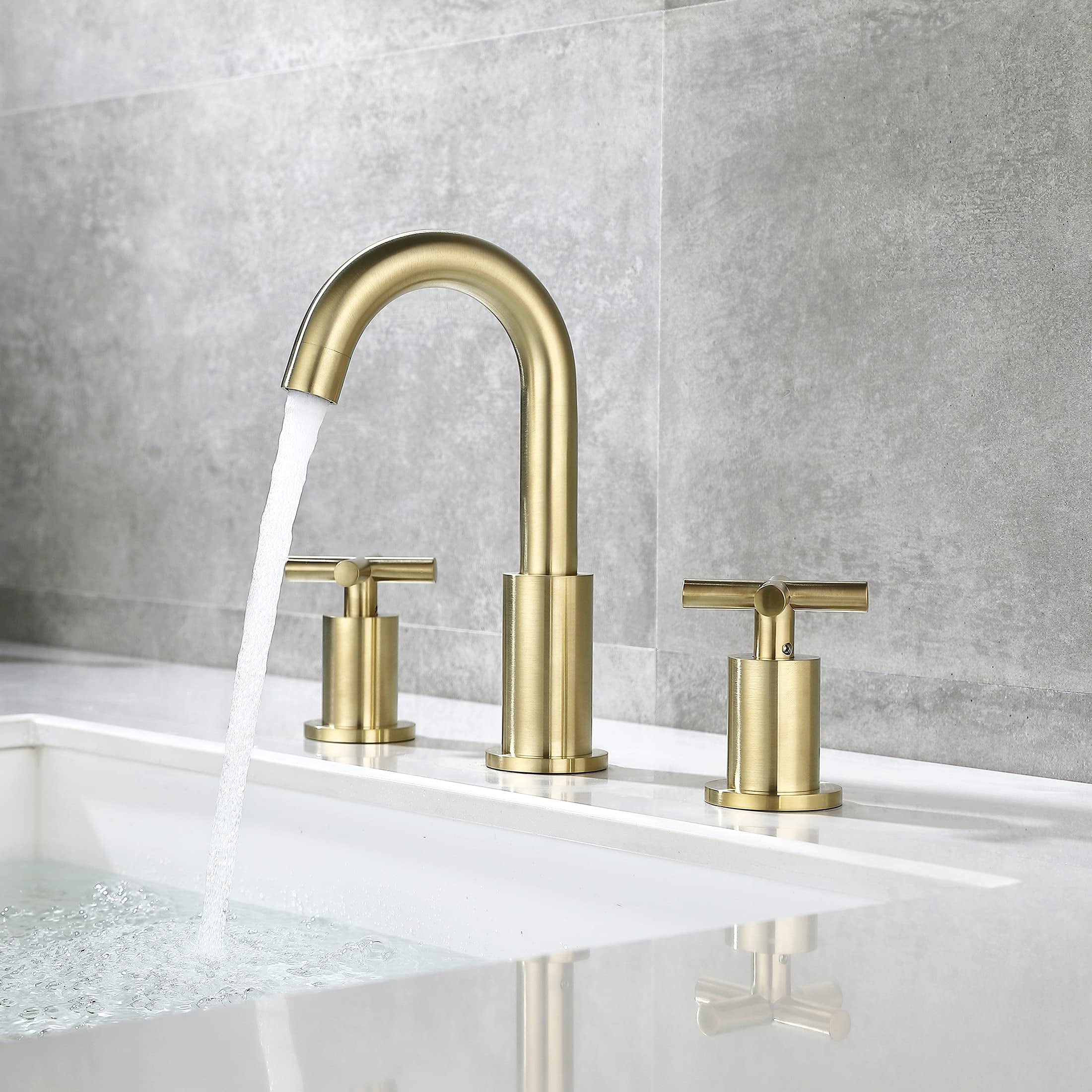 Adorer 8 Inches Widespread Bathroom Faucet, 3 Hole Brushed Gold Bathroom Sink Faucet with Pop-up Drain - 32133BG