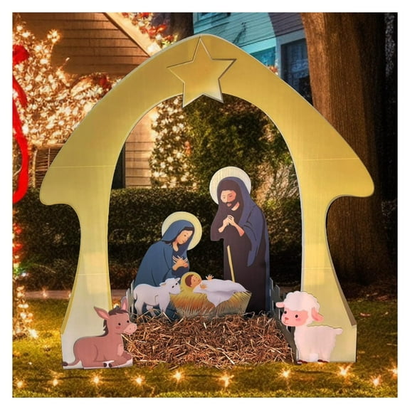 Holy Family Scene | Nativity Scene | The Birth of Jesus | Nativity Set | Yard Decoration for Holiday Xmas outdoor Lawn Christmas Eve Decor, Easy to assemble, Compact Storage, Waterproof - Colorful