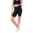 thumbnail image 3 of INERZIA 2 Pack High Waist Crossover Biker Shorts for Women Flattering Cross Waist V Waist Yoga Shorts Black and Black Small, 3 of 5
