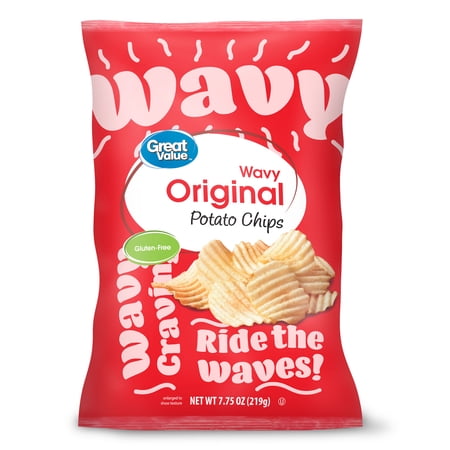 Great Value Original Wavy Potato Chips, 7.75 oz