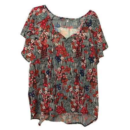 Women's Casual Floral Print V Neck Short Sleeve Shirts Tops Loose ...