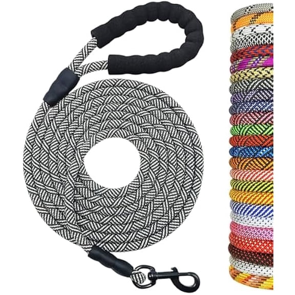 Eryueer Heavy Duty Rope Dog Leash, 3/4/5/6/7/8/10/12/15/20/30 FT Long Dog Lead Nylon Pet Leash, Soft Padded Handle Thick Lead Training Leashes for Large Medium Dogs (20ft * 1/2", Black)