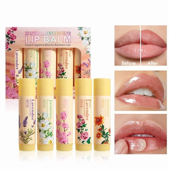 Kokovifyves Flower Series Rose Chrysanthemum Fragrances Moisturizing 5 Pack Lip Balm Set Lip Mask Lip Care