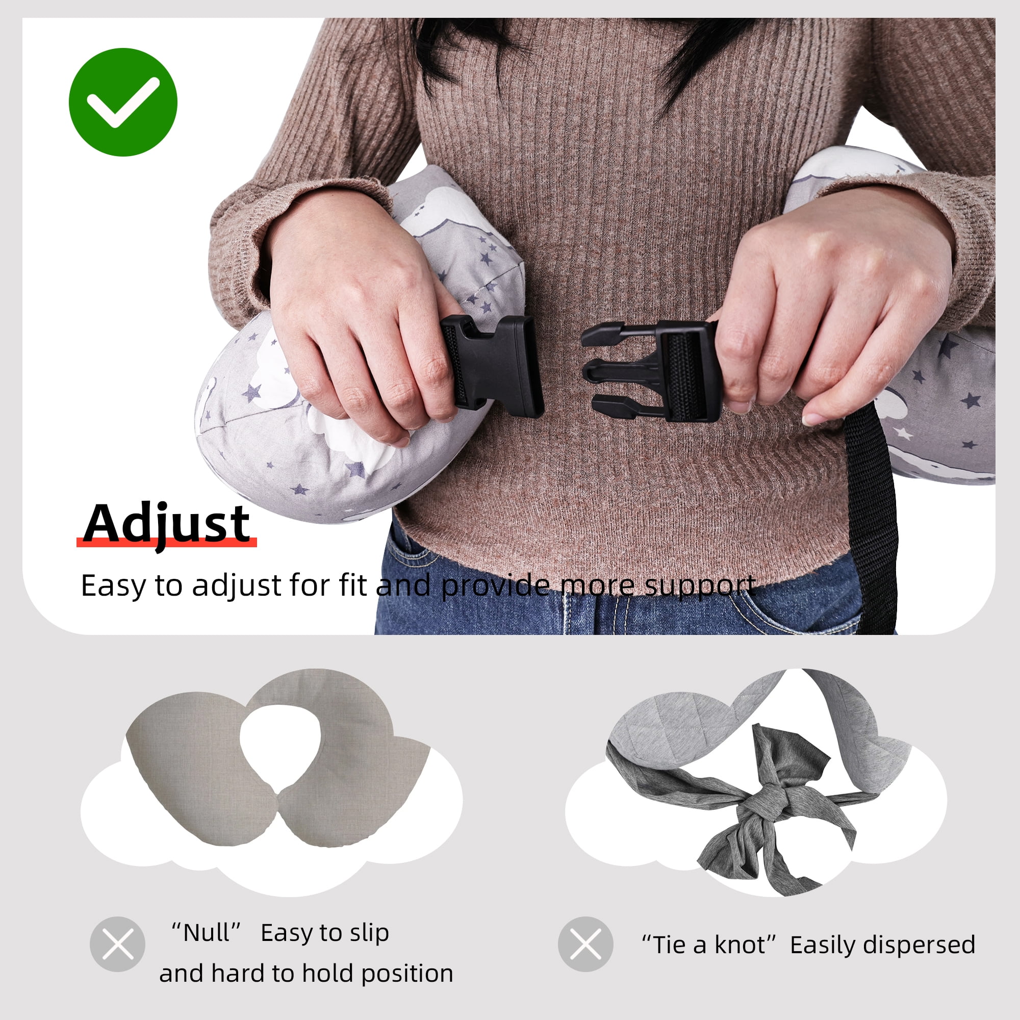 Rupoun Nursinfg Pillow with Waist Strap for Breastfeeding, Grey