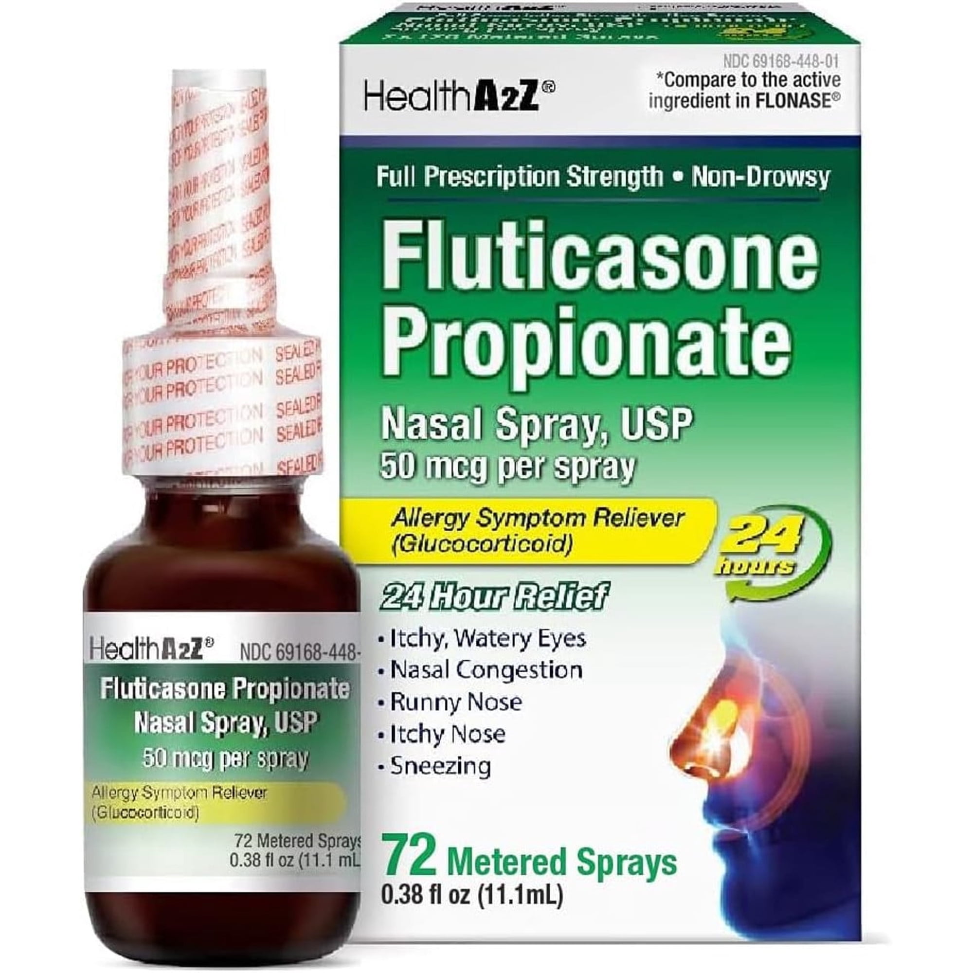 HealthA2Z Fluticasone Nasal Spray - 24 Hour Allergy Relief - 72 Sprays, 0.38 fl oz