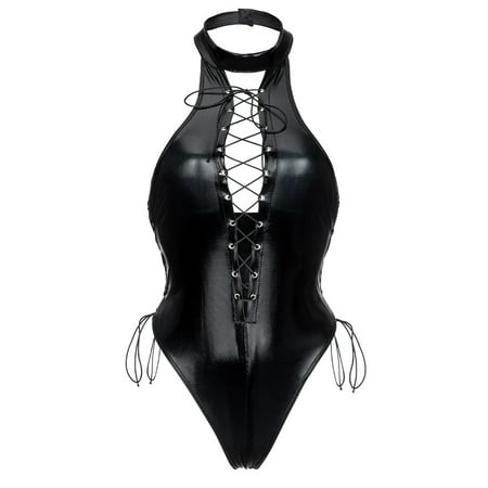 

Zerlibeaful Lingerie Bodysuit for Women Artificial Leather Leather Elastic Leotard