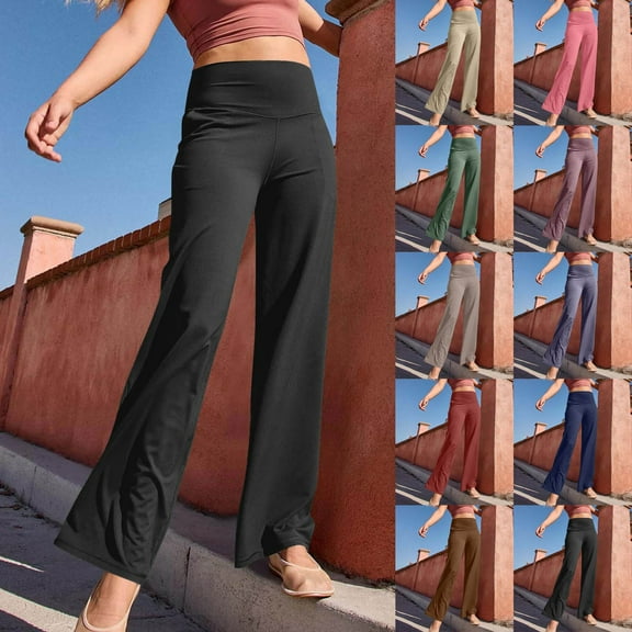 Kilaqueen High Waisted Yoga Pants for Women Soft Stretchy Leggings for Women Casual Solid Tummy Control Workout Running Pants Wide Leg Palazzo Pants