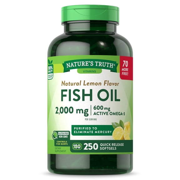 Fish Oil Omega 3 | 2000mg | 250 Softgels | Burpless | Lemon Flavor | by Nature's Truth