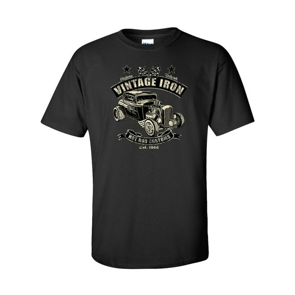 Vintage Iron Hot Rod Customs Classics 1966 Rat Rod Race Car Adult Unisex Short Sleeve T-shirt-Black-Small