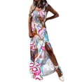 thumbnail image 4 of Vestido largo HUOGUO casual con estampado multicolor sin mangas, 4 of 5