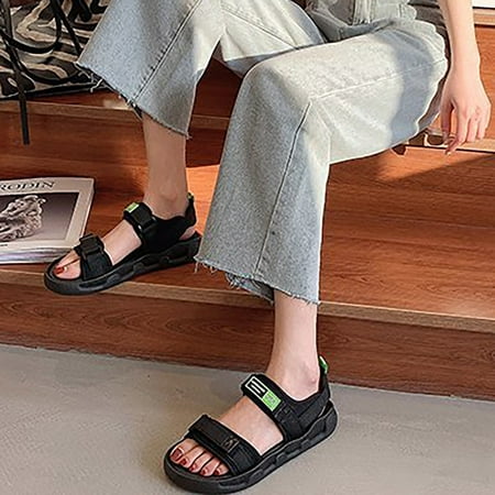 

Cathalem Womens Rhinestone Sandals 2023 Summer Fashion Outerwear Flat Bottom All Student Beach Wedding Beach Sandals for Women Black 7