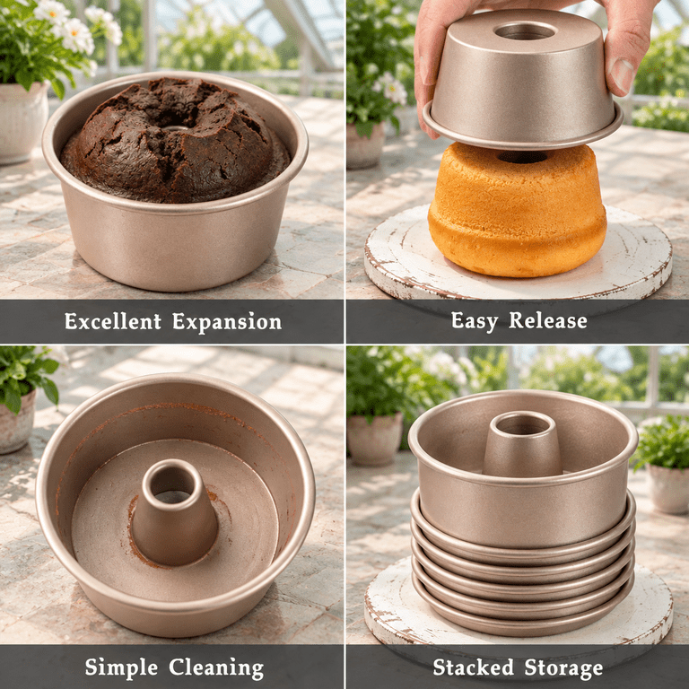 3.5-inch Mini Angel Food Cake Pan Set Nonstick Tube Pans 6 Pack ...