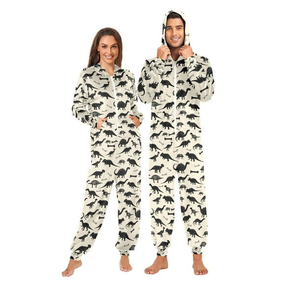 joogoo Retro Dinosaurs Unisex Adults Onesies Pajamas Jumpsuits L