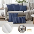 thumbnail image 3 of Navy Blue Striped Outdoor Pillow Covers, Waterproof Decorative Throw Pillowcases Set of 2, Navy Blue White Farmhouse Stripes Couch Cushion Cases with Zipper for Outside Patio Garden Sofa 18"x18", 3 of 9
