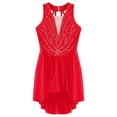 thumbnail image 4 of Sinleey Robe de Patinage Artistique Scintillante pour Filles, Strass, Danse Lyrique Contemporaine de Ballet, Rouge, 14, 4 of 7