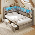 thumbnail image 5 of Farmhouse Twin Daybed With Bookcase & Charging Station Corner Bed Frame With Led Lights & 2 Storage Drawers, 5 of 12