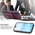 thumbnail image 4 of Premium PU Leather for iPhone 16 Card Slots Wallet Back Case, Classic with Ring Kickstand Magnetic Button Stylish Drop Protection Phone Case Cover for iPhone 16, Purple, 4 of 9
