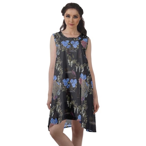 Moomaya Rayon Printed Sleeveless Swing Dress Scoop Neck Casual Ladies Dresses