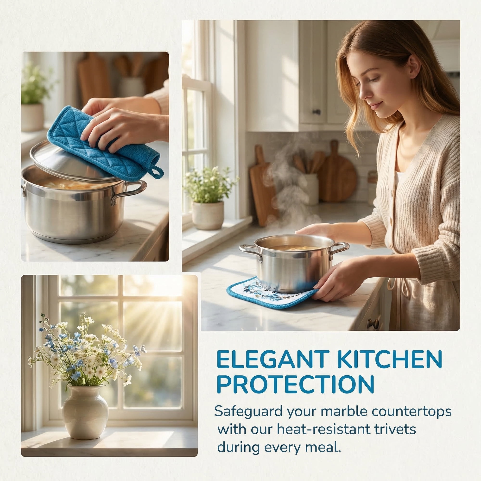 Unique Bargains 2 Pcs Pot Holders, Heat Resistant Trivets for Baking Blue owl 6.5"x7.9"