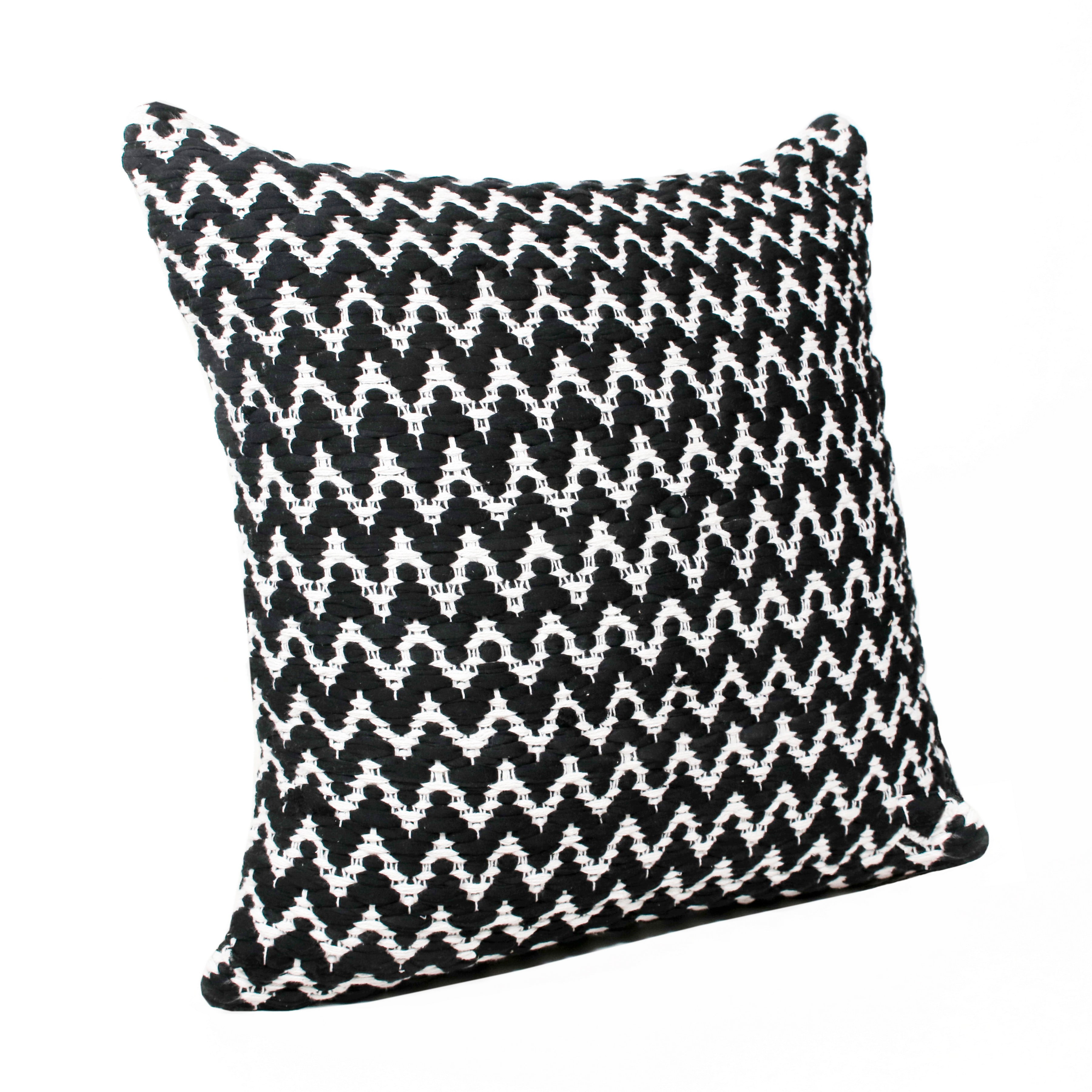 Harlow Hill Indoor Chic Chevron Handwoven Square Throw Pillow, Black / White, 20" x 20"