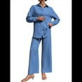 thumbnail image 2 of Traje de Verano para Mujer, de Dos Piezas, con Camisa, Pantalones y Ropa Deportiva Informal para Playa y Vacaciones Azul L, 2 of 10