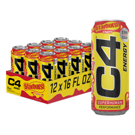 C4 Energy Drink  Starburst Cherry  Sugar Free  Carbonated Pre Workout Drink  16 oz  12 pack