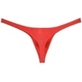thumbnail image 2 of Botmois Mens Solid Thiny Ice Silk Bikini G-string Male Cheeky T Panties Low-rise Soft Pouch Thong Sexy Tangas Underwear Red XL, 2 of 3