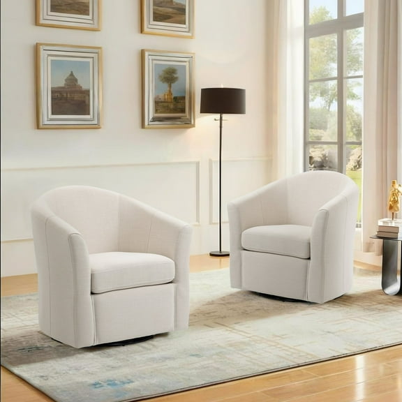 DREAMSIDEA Modern Upholstered Swivel Barrel Chair Living Room Accent Chair 2 SET-BEIGE