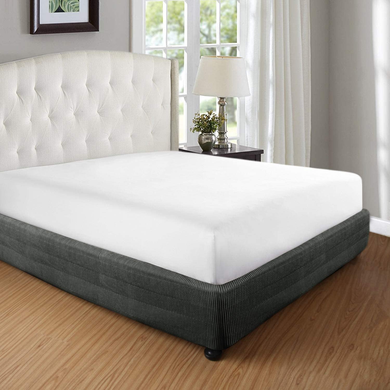 Box Spring Cover King Size, Wrap Around Elastic Bed Skirt Alternative, 15" Drop Gray Color
