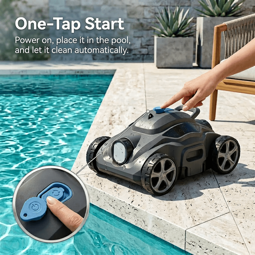 Cyanith MF-PC01 Cordless Robotic Pool Cleaner, 110-Min Runtime, Self-Parking, for Above-Ground & Flat-Bottom Inground Pools up to 1026 sq ft, Gray