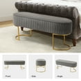 thumbnail image 6 of Velvet Upholstered Entryway Bench Bed Foot Stool with Horseshoe-shaped Metal Base Bedroom Grey, 6 of 6